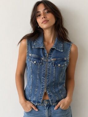 Vtg EXPRESS Jean Denim Vest Zip Front Size Small 90s Western